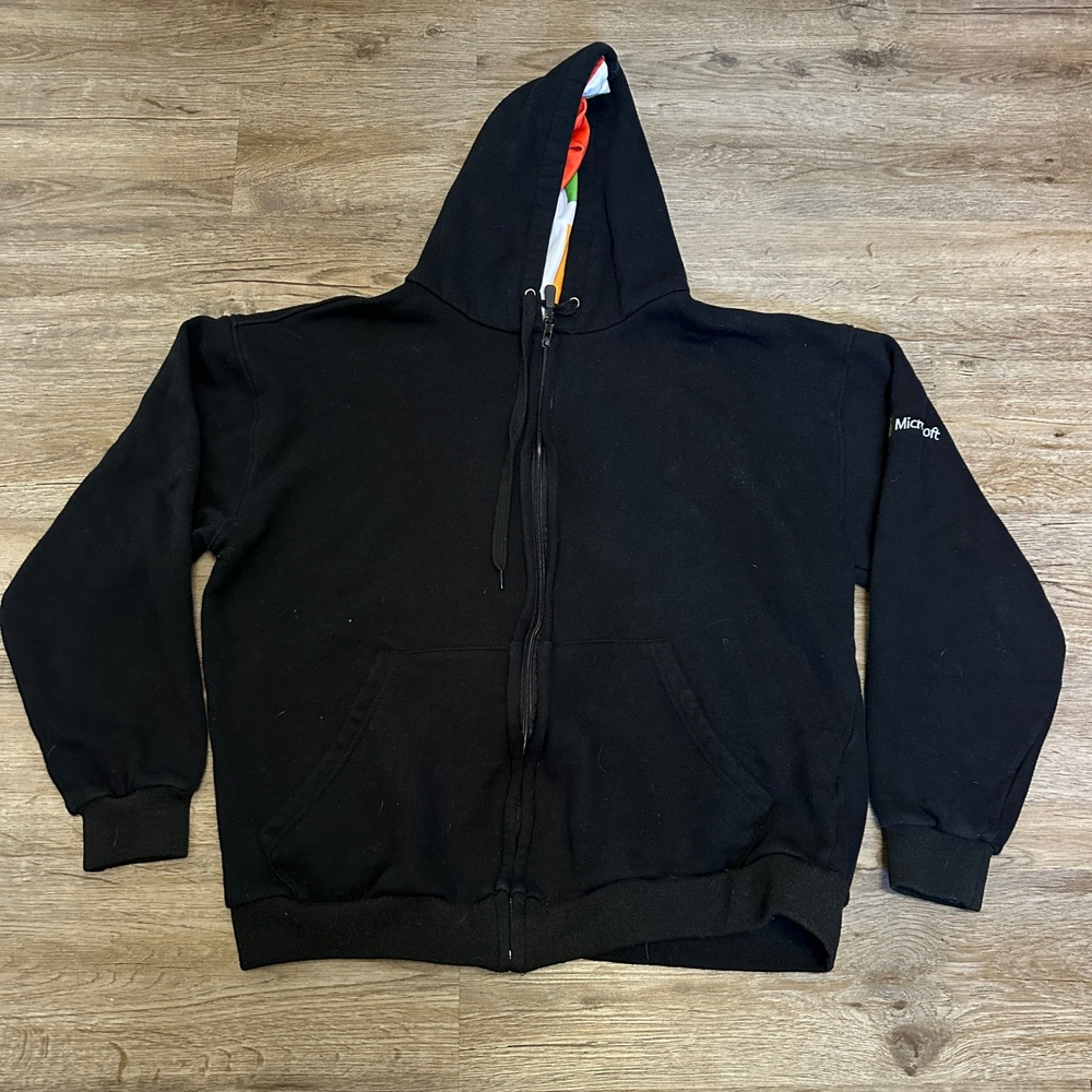 Microsoft Boardroom Mens Zip Up Hoodie Black Tech Logo Sweatshirt Medium